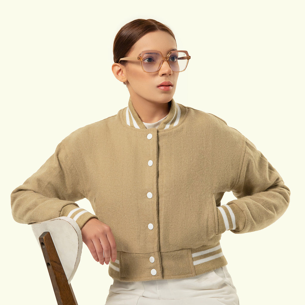 Skin crop varsity jacket