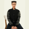 Cropped Jacket Varsity Letterman Crop Jackets for Women Wool Body Leather Sleeve