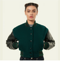 Cropped Jacket Varsity Letterman Crop Jackets for Women Wool Body Leather Sleeve