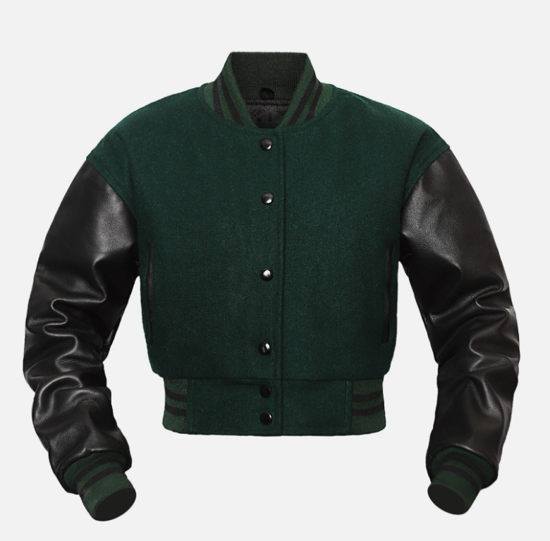 Cropped Jacket Varsity Letterman Crop Jackets for Women Wool Body Leather Sleeve