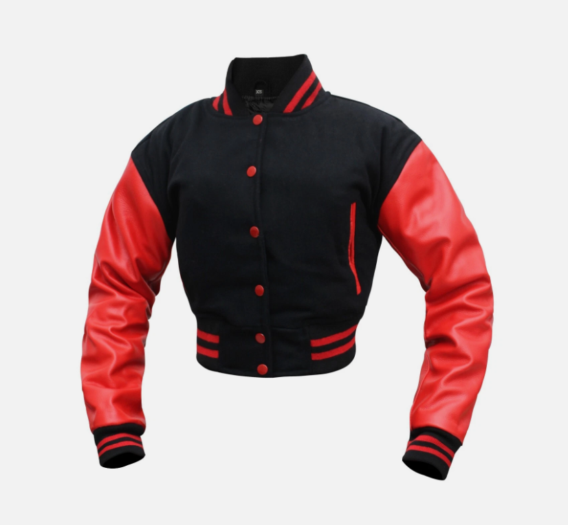 Share Cropped Jacket Varsity Letterman Crop Jackets for Women Wool Body Leather Sleeve