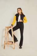 Cropped Jacket Varsity Letterman Crop Jackets for Women Wool Body Leather Sleeve
