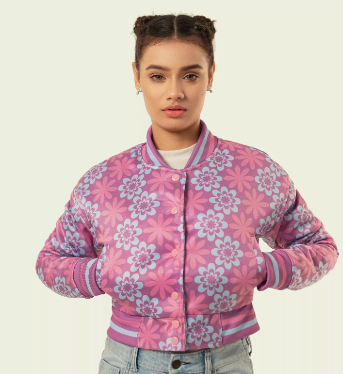 Cropped Jacket Varsity Letterman Crop Jackets for Women Wool Body Leather Sleeve