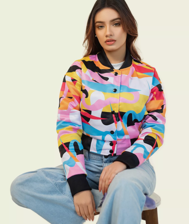 Cropped Jacket Varsity Letterman Crop Jackets for Women Wool Body Leather Sleeve