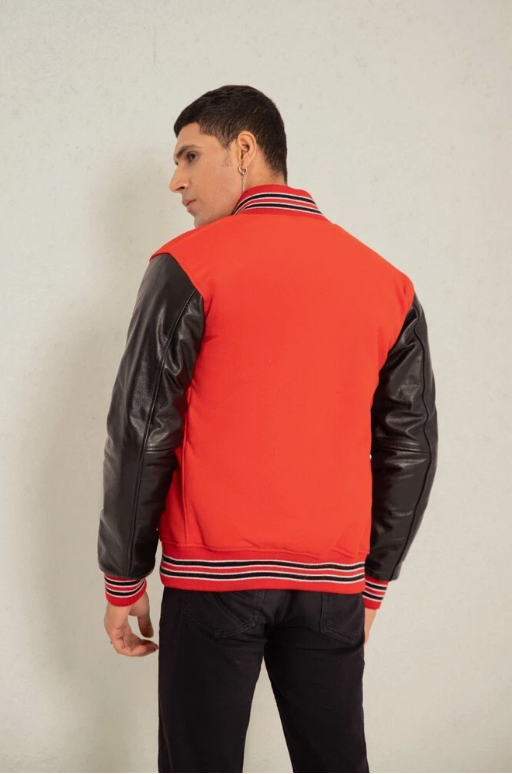 Unisex Varsity Jacket Baseball Letterman Jackets Wool Body Real Leather Sleeves