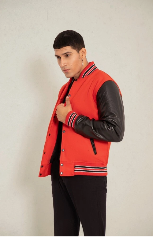 Unisex Varsity Jacket Baseball Letterman Jackets Wool Body Real Leather Sleeves