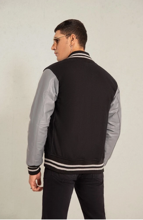 Unisex Varsity Jacket Baseball Letterman Jackets Wool Body Real Leather Sleeves