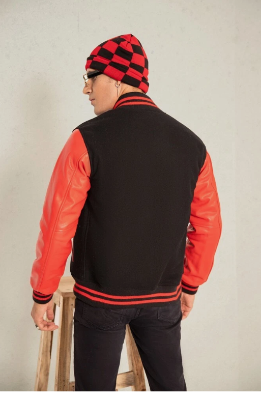 Unisex Varsity Jacket Baseball Letterman Jackets Wool Body Real Leather Sleeves