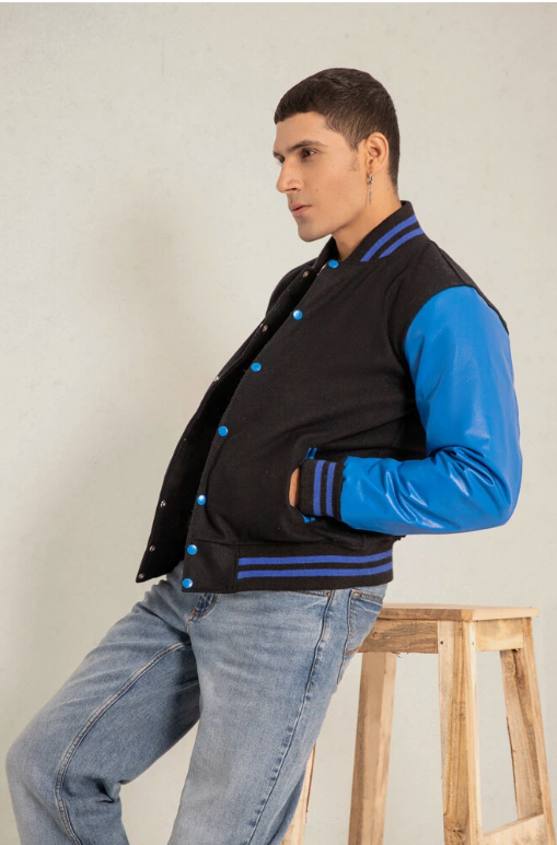 Unisex Varsity Jacket Baseball Letterman Jackets Wool Body Real Leather Sleeves