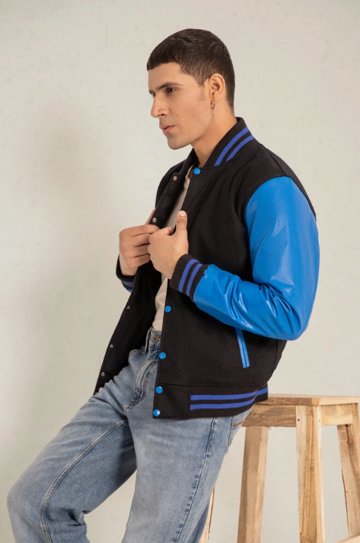 Unisex Varsity Jacket Baseball Letterman Jackets Wool Body Real Leather Sleeves