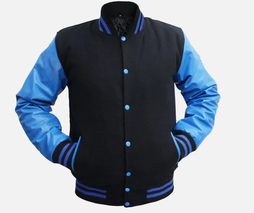 Unisex Varsity Jacket Baseball Letterman Jackets Wool Body Real Leather Sleeves