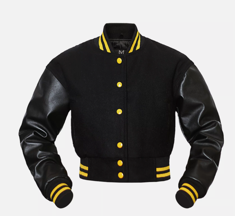 Cropped Jacket Varsity Letterman Crop Jackets for Women Wool Body Leather Sleeve
