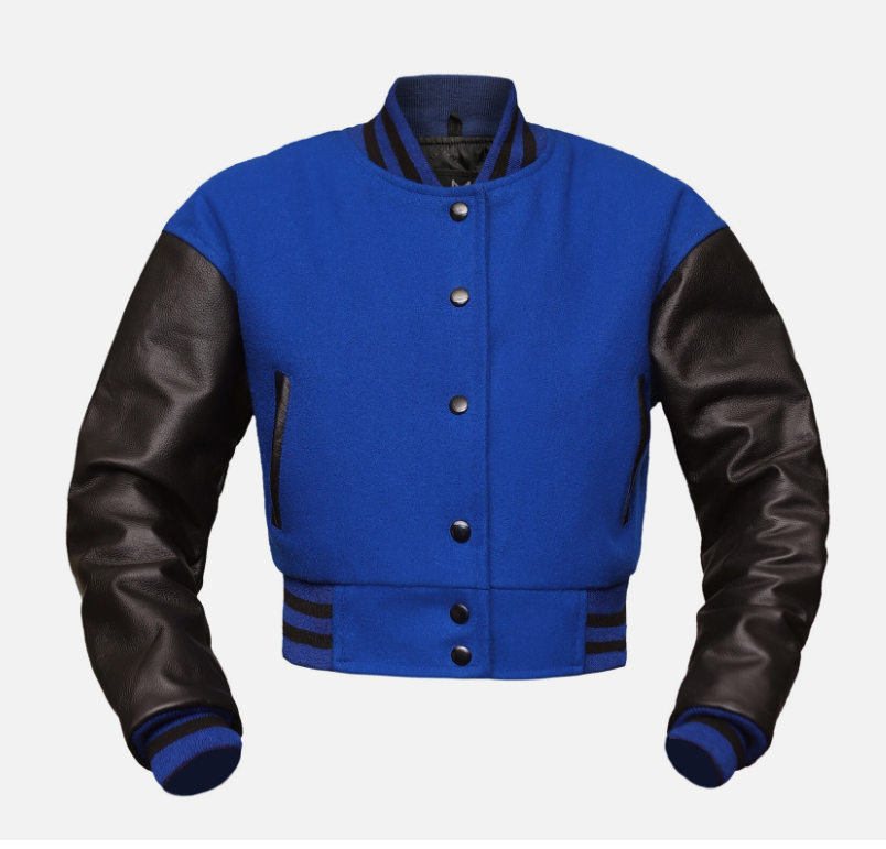Cropped Jacket Varsity Letterman Crop Jackets for Women Wool Body Leather Sleeve