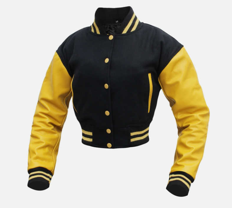 Cropped Jacket Varsity Letterman Crop Jackets for Women Wool Body Leather Sleeve