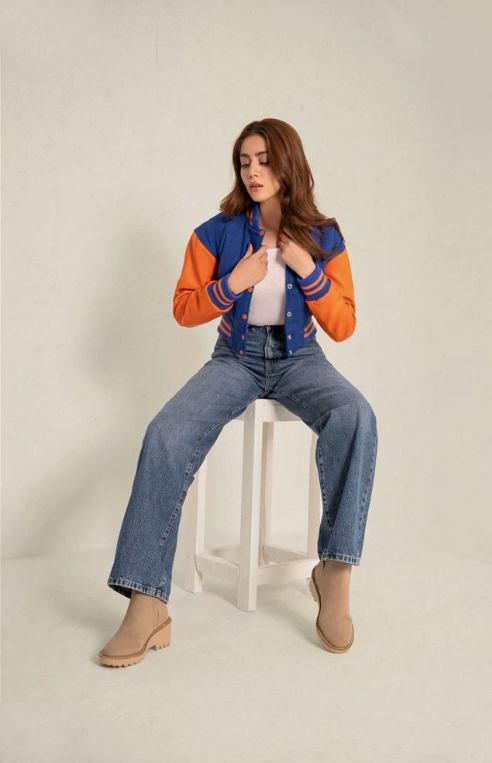 Share Cropped Jacket Varsity Letterman Crop Jackets for Women Wool Body Leather Sleeve