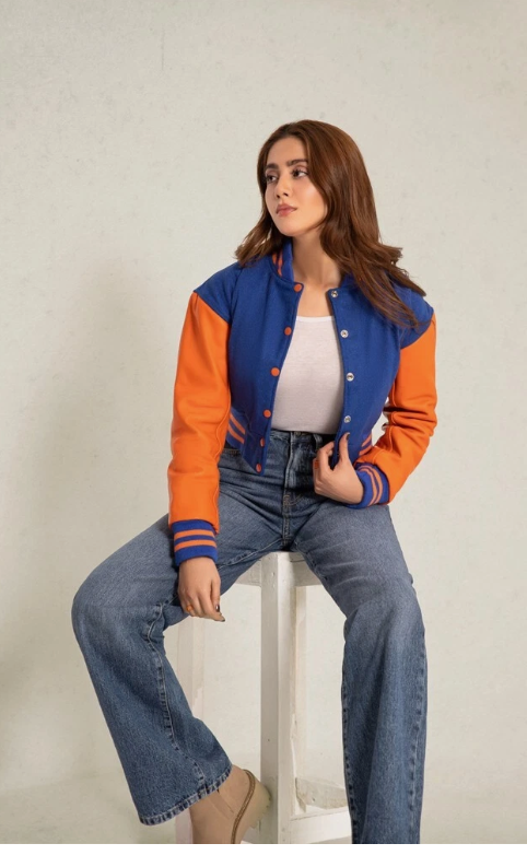 Share Cropped Jacket Varsity Letterman Crop Jackets for Women Wool Body Leather Sleeve