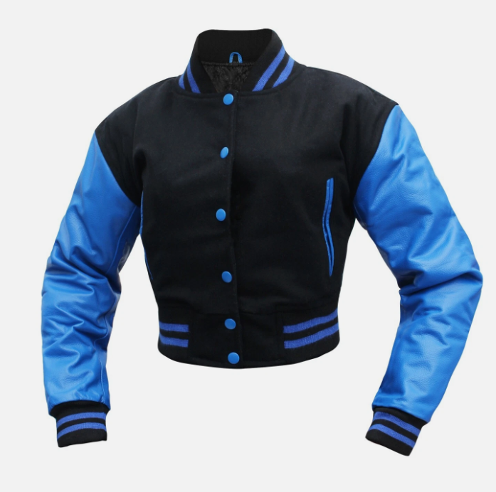 Cropped Jacket Varsity Letterman Crop Jackets for Women Wool Body Leather Sleeve