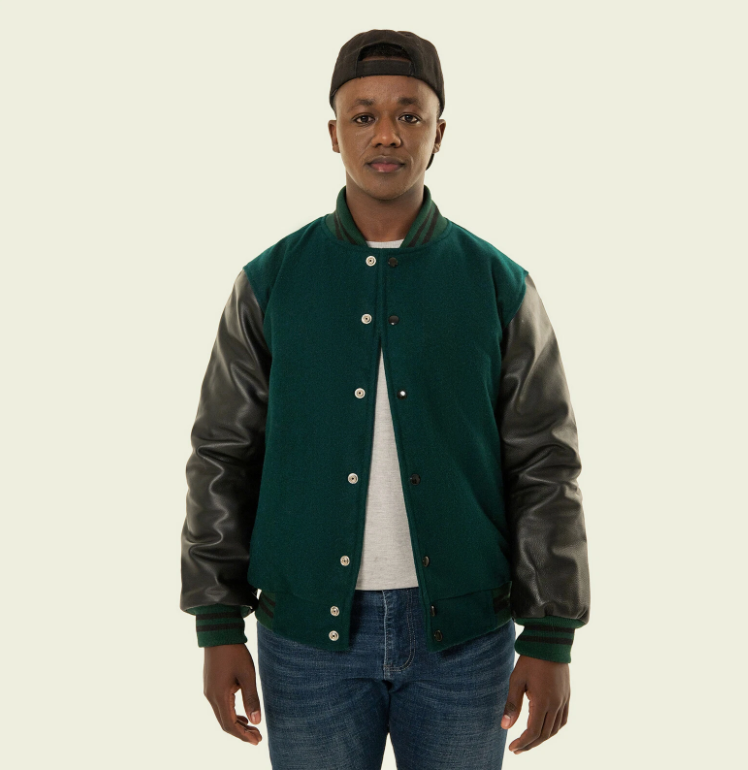 Unisex Varsity Jacket Baseball Letterman Jackets Wool Body Genuine Leather Sleeve