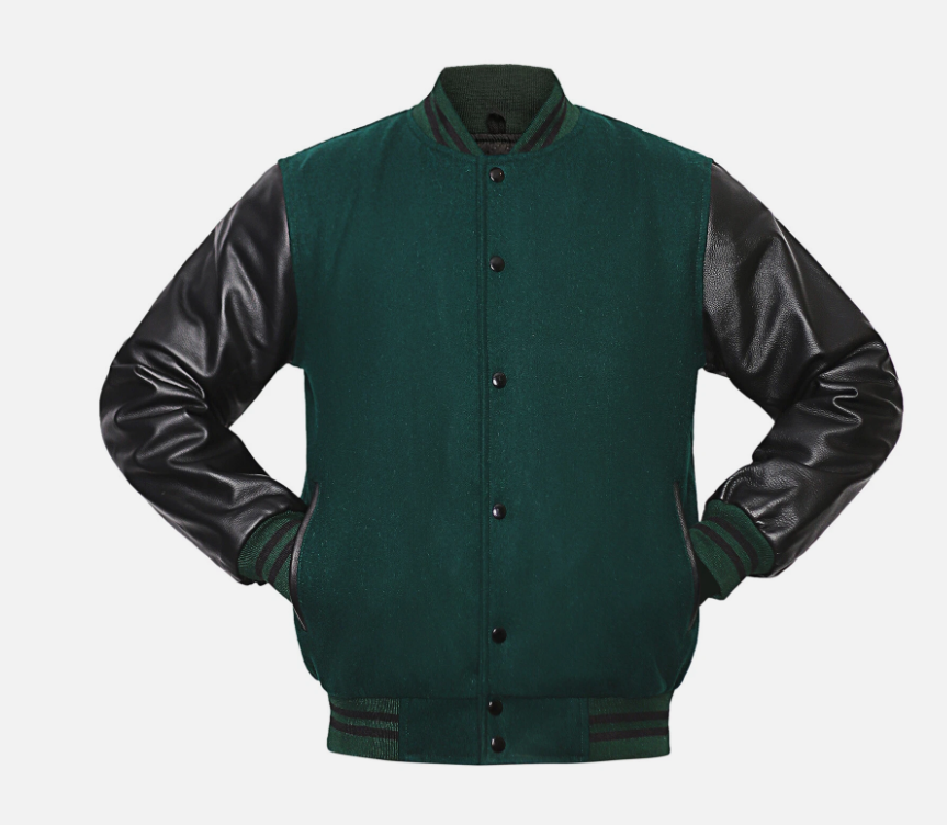 Unisex Varsity Jacket Baseball Letterman Jackets Wool Body Genuine Leather Sleeve
