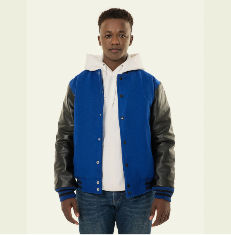 Unisex Varsity Jacket Baseball Letterman Jackets Wool Body Real Leather Sleeves